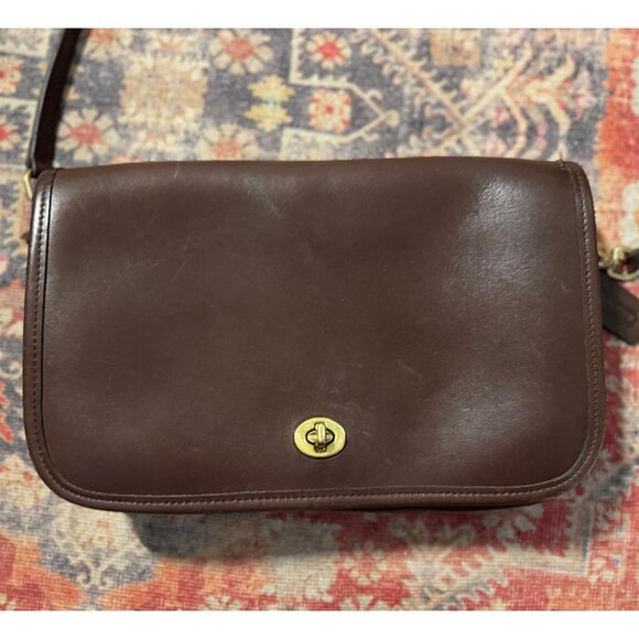 Vintage Coach Brown Leather Turnlock Flap Crossbody Bag USA Hangtag 9655 - Picture 8 of 16